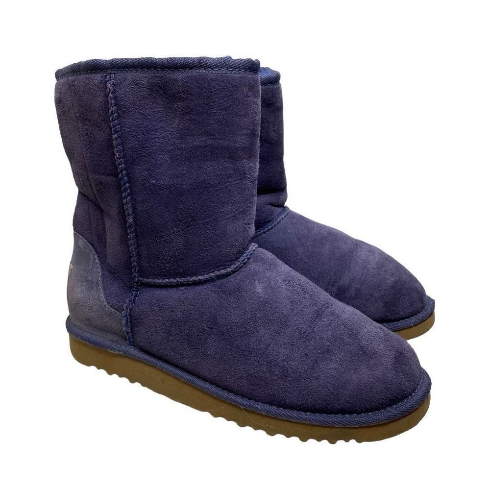 UGG Australia Classic Short 5251 Leather Sheepskin 6 Winter Boots Navy Blue